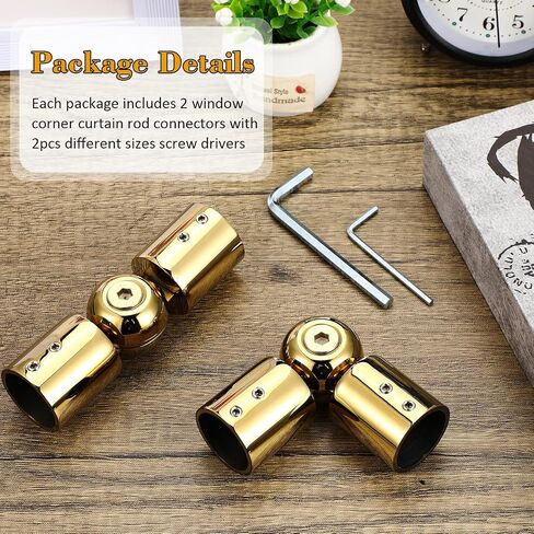 2 Pcs Window Corner Curtain Rod Connector, Heavy Duty Adjustable Curtains Rods Connector for 1 Inch Bay Window Curtain Rods Bay Windows Blinds(Gold) in Saudi Arabia