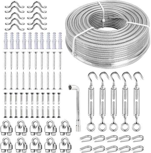 3/16 Wire Rope Kit,150ft Vinyl Coated Galvanise Steel Cable 1/8 Thru 3/16 inch,Turnbuckles for Cables Wire 3/16, Wire Rope Clamp for Clothes line Kit,Outdoor Lights Hanging Kit,Garden Wire in Saudi Arabia