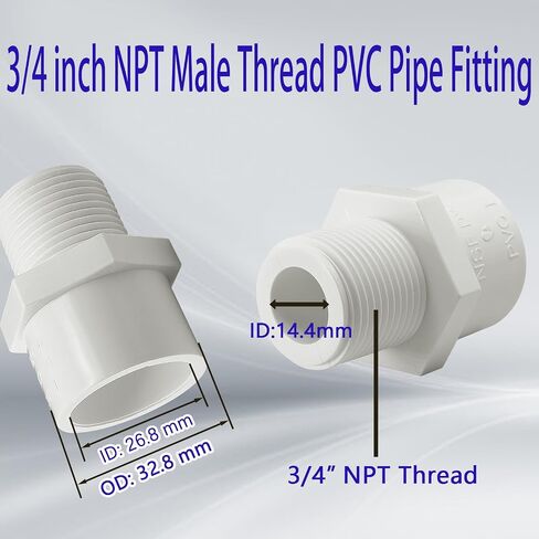 موصل محول تركيب الأنابيب البلاستيكية ذكر 1/2 بوصة NPT، وصلة توصيل الأنابيب البلاستيكية، تركيب الأنابيب البلاستيكية 1/2 بوصة لأنبوب Sch40 PVC، موصلات الأنابيب البلاستيكية لخط مياه السباكة، 10 عبوات، مقبس × ذكر NPT in Kuwait