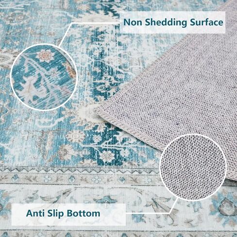 Zacoo Hallway Runner Rug 2x6 Area Rug Washable Non Slip Kitchen Runner Distressed Floral Print Front Door Entrance Mat Indoor Vintage Long Runner for Kitchen Living Room Bedroom, Teal Blue in Kuwait