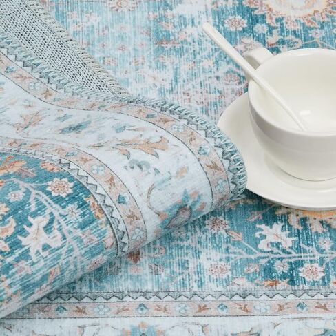 Zacoo Hallway Runner Rug 2x6 Area Rug Washable Non Slip Kitchen Runner Distressed Floral Print Front Door Entrance Mat Indoor Vintage Long Runner for Kitchen Living Room Bedroom, Teal Blue in Kuwait