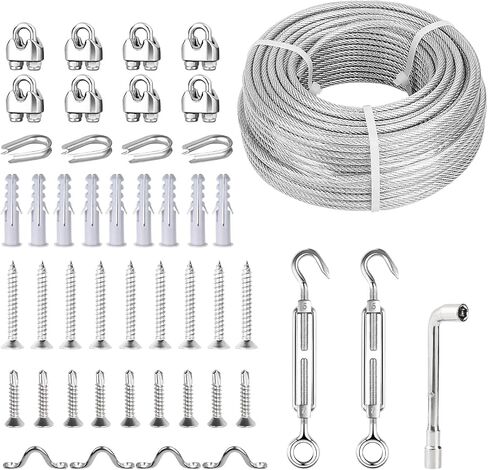 3/16 Wire Rope Kit,150ft Vinyl Coated Galvanise Steel Cable 1/8 Thru 3/16 inch,Turnbuckles for Cables Wire 3/16, Wire Rope Clamp for Clothes line Kit,Outdoor Lights Hanging Kit,Garden Wire in Saudi Arabia