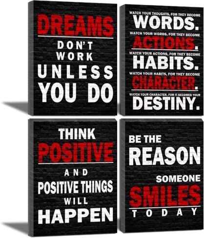 Inspirational Wall Art Poster Quote Motivational Wall Art for Office Living Room Bedroom Gym Black and White Red Positive Quotes Funny Office Wall Decor Sign Office Art 4 pieces in Saudi Arabia