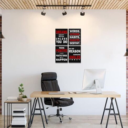 Inspirational Wall Art Poster Quote Motivational Wall Art for Office Living Room Bedroom Gym Black and White Red Positive Quotes Funny Office Wall Decor Sign Office Art 4 pieces in Saudi Arabia