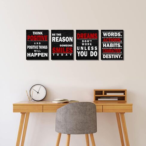 Inspirational Wall Art Poster Quote Motivational Wall Art for Office Living Room Bedroom Gym Black and White Red Positive Quotes Funny Office Wall Decor Sign Office Art 4 pieces in Saudi Arabia