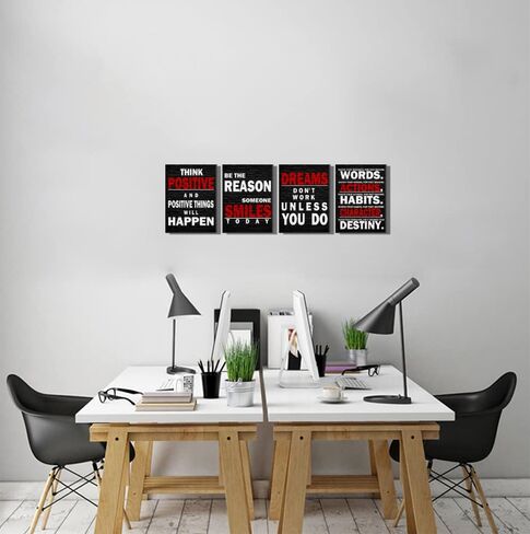 Inspirational Wall Art Poster Quote Motivational Wall Art for Office Living Room Bedroom Gym Black and White Red Positive Quotes Funny Office Wall Decor Sign Office Art 4 pieces in Saudi Arabia