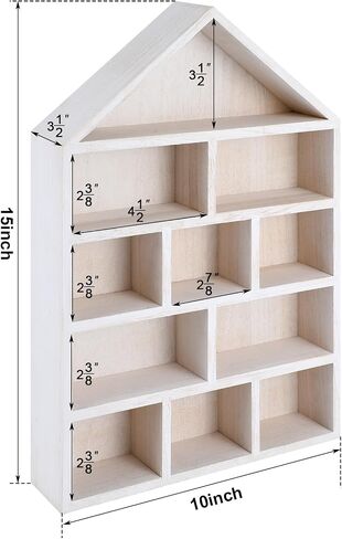 House Shaped Wooden Shadow Cubby Box 10 W x 2 1/4 D x 15 H Hanging Display Shelf Organizer Wall Mounted Curio Cabinet Wooden Display Case Miniature Display Shelf for Figures (Wood Color) in Kuwait