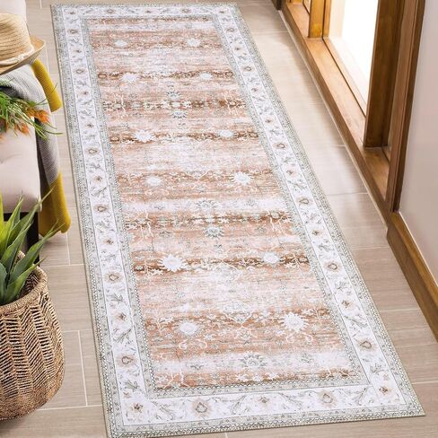 Zacoo Hallway Runner Rug 2x6 Area Rug Washable Non Slip Kitchen Runner Distressed Floral Print Front Door Entrance Mat Indoor Vintage Long Runner for Kitchen Living Room Bedroom, Teal Blue in Kuwait