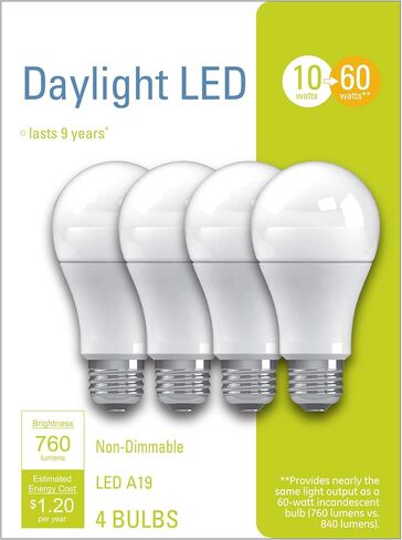 GE Lighting LED Light Bulbs, 60 Watt Eqv, Daylight, A19 Standard Bulba, 4 Count (Pack of 1) in Saudi Arabia