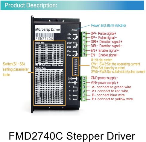RATTMMOTOR FMD2740C محرك متدرج سائق 18-50 فولت تيار مستمر 1.4-5.6 أمبير 256 Microstep 2-Phase أو 4-Phase وحدة تحكم CNC هجينة لـ Nema17/Nema23 محرك متدرج CNC آلة طحن وطحن التوجيه in Kuwait