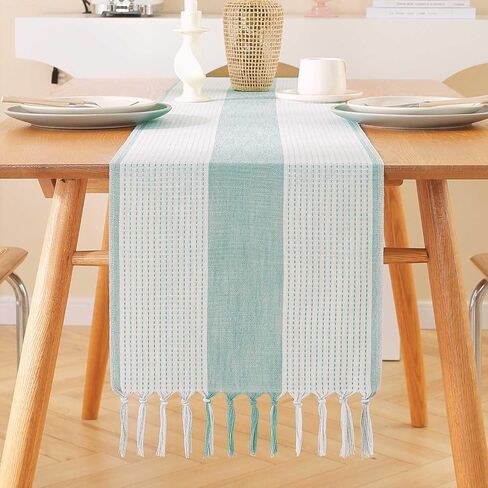 Rustic Farmhouse Table Runner 120 Iches Long Burlap Style 13“ x 120", Handmade Braided Table Runner with Tassels for Dining Party Holiday(Grey) in Saudi Arabia