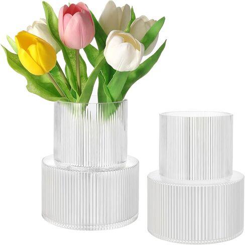 SOJOCK 2 Pack 7.5 Inch Clear Large Ribbed Vase,Fluted Glass Vase for Flowers,Modern Cylinder Vase for Centerpieces,Large Vase for Living Room,Dining Table,Entryway,Wedding,Office,Vases Home Decor in Saudi Arabia