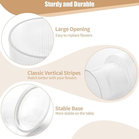 SOJOCK 2 Pack 7.5 Inch Clear Large Ribbed Vase,Fluted Glass Vase for Flowers,Modern Cylinder Vase for Centerpieces,Large Vase for Living Room,Dining Table,Entryway,Wedding,Office,Vases Home Decor in Saudi Arabia