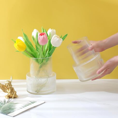 SOJOCK 2 Pack 7.5 Inch Clear Large Ribbed Vase,Fluted Glass Vase for Flowers,Modern Cylinder Vase for Centerpieces,Large Vase for Living Room,Dining Table,Entryway,Wedding,Office,Vases Home Decor in Saudi Arabia