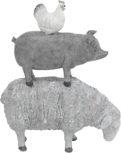 Deco 79 Polystone Farm Animals Decorative Sculpture Stacked Home Decor Statue, Accent Figurine 9" x 4" x 12", Gray in Saudi Arabia