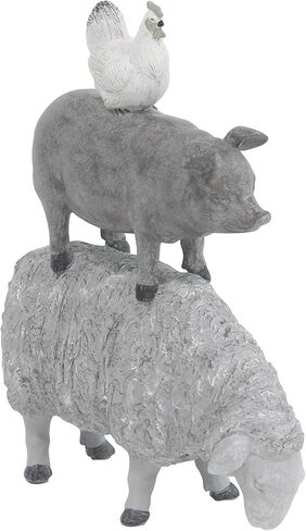 Deco 79 Polystone Farm Animals Decorative Sculpture Stacked Home Decor Statue, Accent Figurine 9" x 4" x 12", Gray in Saudi Arabia
