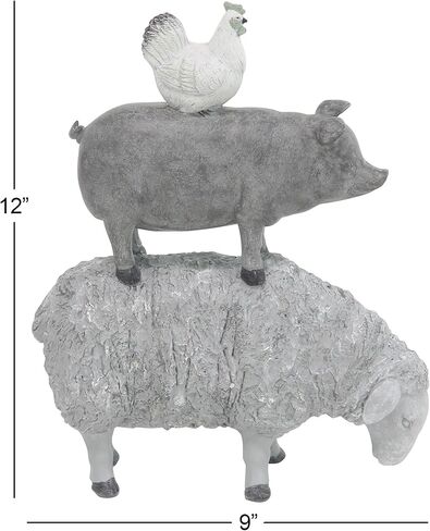 Deco 79 Polystone Farm Animals Decorative Sculpture Stacked Home Decor Statue, Accent Figurine 9" x 4" x 12", Gray in Saudi Arabia