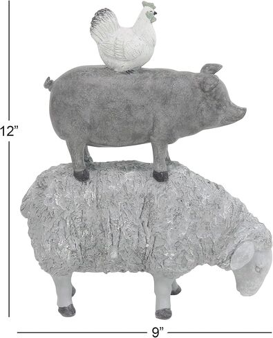 Deco 79 Polystone Farm Animals Decorative Sculpture Stacked Home Decor Statue, Accent Figurine 9" x 4" x 12", Gray in Saudi Arabia