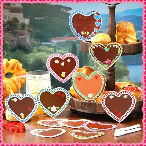 48 Pcs Oktoberfest Party Decorations Oktoberfest Gingerbread Hearts Card with 2 Pen Oktoberfest Photo Booth Pops Oktoberfest 2024 Wall Decor for Bar Oktoberfest Party Women Girls in Saudi Arabia
