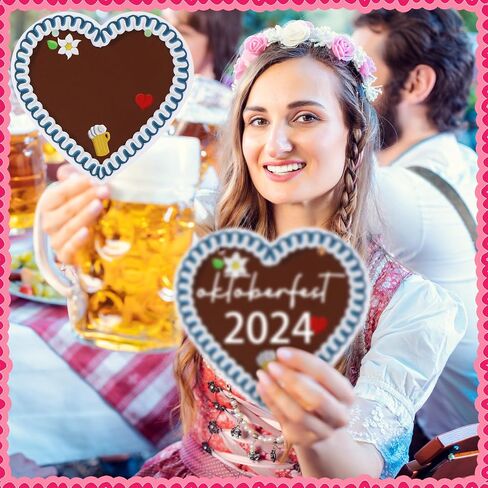 48 Pcs Oktoberfest Party Decorations Oktoberfest Gingerbread Hearts Card with 2 Pen Oktoberfest Photo Booth Pops Oktoberfest 2024 Wall Decor for Bar Oktoberfest Party Women Girls in Saudi Arabia