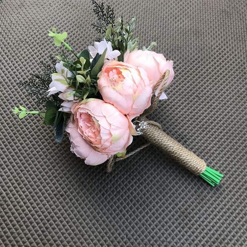 Bride Bouquet Wrist Corsage Groom Boutonniere Wedding Flower Party Decoration (Ivory Set) in Saudi Arabia