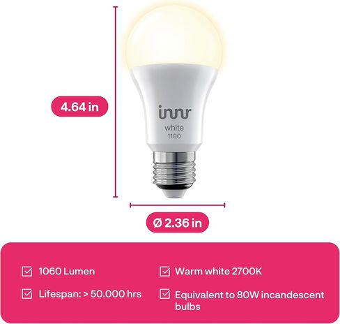 innr E26 Smart LED Bulb White & Color, Zigbee Light Bulb, Works with Philips Hue*, Amazon Echo (4th Gen), and SmartThings, 806 Lumen, A19 Dimmable, 2-Pack in Saudi Arabia