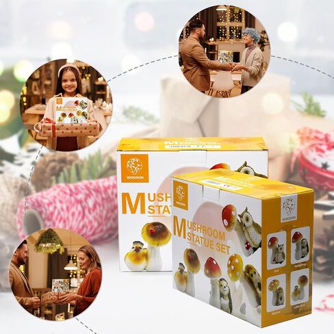 4PCS Home Decor Mushroom Statue Set, Small Resin Mushroom Figurines Sculpture Indoor Outdoor Home Decorative Ornaments for Shelves, Living Room, Office Desktop (Owl, Squirrel, Bird, Hedgehog) in Saudi Arabia