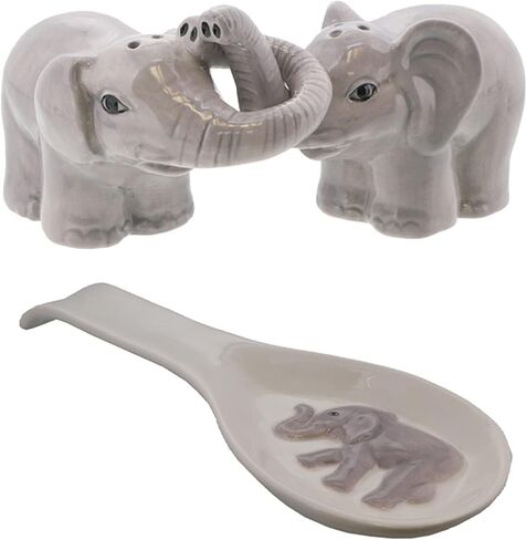 Ceramic Stovetop Set with Salt and Pepper Shakers And Spoon Rest - Elephant in Saudi Arabia