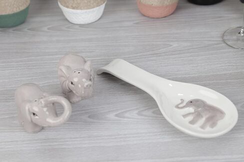 Ceramic Stovetop Set with Salt and Pepper Shakers And Spoon Rest - Elephant in Saudi Arabia