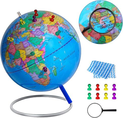 13" World Globe with Stand, 720° Swivels in All Directions, Stainless Steel Stand, Geographic/Decorative Desktop Decoration World Globe Map with Clear Text for Home, School, Office in Kuwait