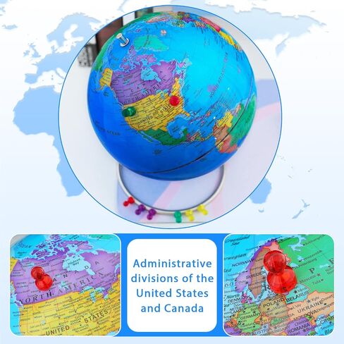 13" World Globe with Stand, 720° Swivels in All Directions, Stainless Steel Stand, Geographic/Decorative Desktop Decoration World Globe Map with Clear Text for Home, School, Office in Kuwait