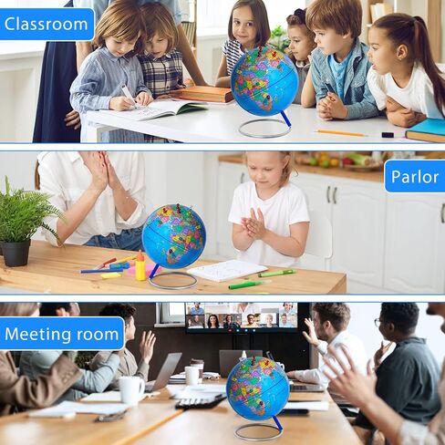 13" World Globe with Stand, 720° Swivels in All Directions, Stainless Steel Stand, Geographic/Decorative Desktop Decoration World Globe Map with Clear Text for Home, School, Office in Kuwait