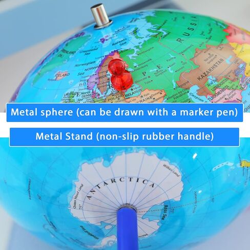 13" World Globe with Stand, 720° Swivels in All Directions, Stainless Steel Stand, Geographic/Decorative Desktop Decoration World Globe Map with Clear Text for Home, School, Office in Kuwait