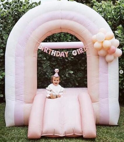 SWEETIEBOUSE White Bounce House Small Mini 6ftx8ft Indoor Inflatable Bouncy House with Slide for Toddlers Kids1-8 Blower Included in Saudi Arabia