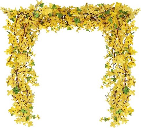 6PCS Fake Forsythia Stems 39.4'' Forsythia Branches Orchids Artificial Flowers Orchid Flower Long Stem Silk Flowers Yellow Spring Jasmine for Home Wreaths Wedding Indoor Outdoor Floral Decor in Saudi Arabia