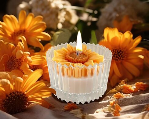 Yellow Sunflower Candle in Glass Jar, Lilac Scented Candles for Home Decoration Christmas Thanksgiving Gift in Saudi Arabia