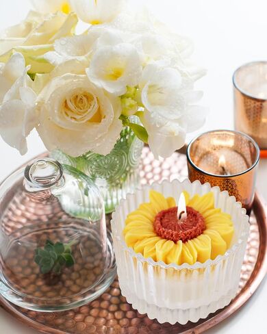 Yellow Sunflower Candle in Glass Jar, Lilac Scented Candles for Home Decoration Christmas Thanksgiving Gift in Saudi Arabia