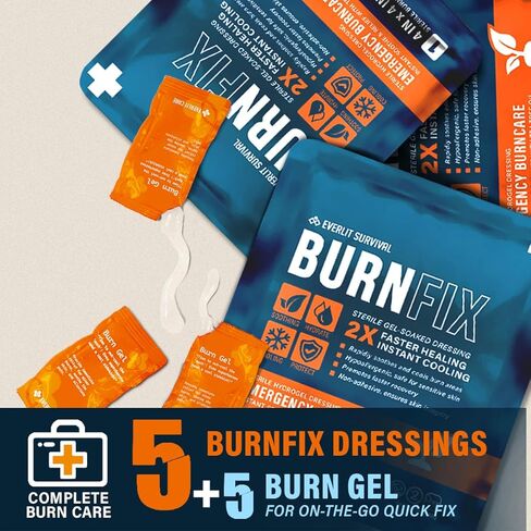 Everlit Survival Burn Dressing 4" x 4" | Sterile Gel-Soaked Non-Adherent Pad for Instant Cooling, Calming & Soothing | Fast-Healing First Aid Supply Compact Kit (Pack of 5) in Kuwait