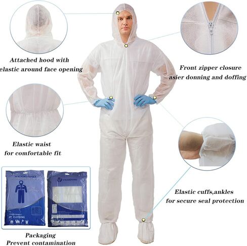 بدلات VVicogard Hazmat، أغطية واقية يمكن التخلص منها بخيارات 10 ألوان، بدلة طلاء مع معصمين مرنين وكاحل، وغطاء للرأس in Kuwait
