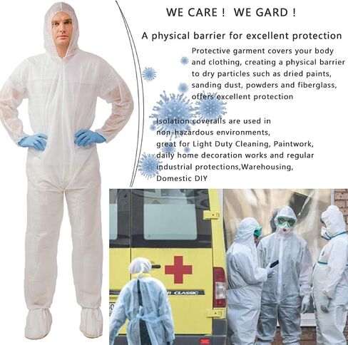 بدلات VVicogard Hazmat، أغطية واقية يمكن التخلص منها بخيارات 10 ألوان، بدلة طلاء مع معصمين مرنين وكاحل، وغطاء للرأس in Kuwait