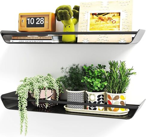 أرفف حائط معدنية سوداء مع قضيب منشفة، مجموعة من 2 رف عائم للحمام فوق تخزين المرحاض مثبت على الحائط، أرفف معلقة على الحائط لسلة دش مقاس 16 بوصة لغرفة النوم وغرفة المعيشة والحمام والمطبخ in Kuwait
