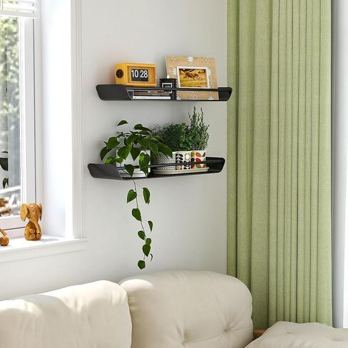 أرفف حائط معدنية سوداء مع قضيب منشفة، مجموعة من 2 رف عائم للحمام فوق تخزين المرحاض مثبت على الحائط، أرفف معلقة على الحائط لسلة دش مقاس 16 بوصة لغرفة النوم وغرفة المعيشة والحمام والمطبخ in Kuwait