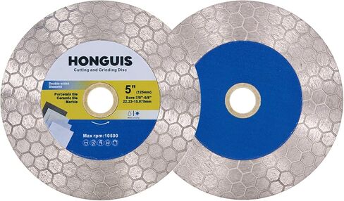 honguis 4.5 بوصة بلاط الماس المنشار قطع قرص طحن، مع 7/8 "-5/8" أربور مزدوجة من جانب تلبد الضغط الساخن للخزف بلاط السيراميك الرخام الحجر الاصطناعي in Kuwait