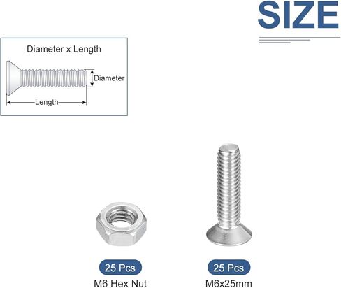 50Pcs M6-1.0 x 25mm Flat Head Hex Socket Cap Screws Bolts Nuts Kit, 304 Stainless Steel Round Flat Metric Machine Screws, Full Thread in Saudi Arabia