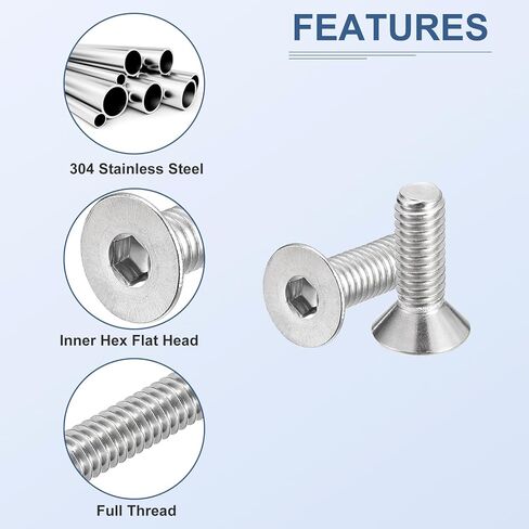50Pcs M6-1.0 x 25mm Flat Head Hex Socket Cap Screws Bolts Nuts Kit, 304 Stainless Steel Round Flat Metric Machine Screws, Full Thread in Saudi Arabia