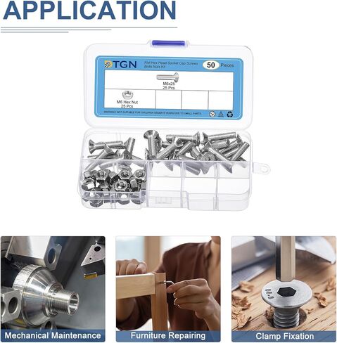 50Pcs M6-1.0 x 25mm Flat Head Hex Socket Cap Screws Bolts Nuts Kit, 304 Stainless Steel Round Flat Metric Machine Screws, Full Thread in Saudi Arabia