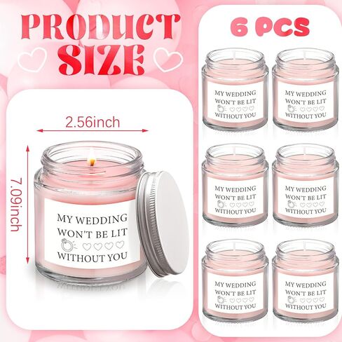 6 Pcs Bridesmaid Proposal Gifts My Wedding Won't Be Lit without You Candles Bridesmaid Gifts Natural Soy Wax Candles for Bridesmaid Friend Wedding Gifts in Saudi Arabia