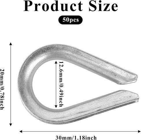 50 PCS M4 Stainless Steel Thimble for 5/32" Diameter Wire Rope Cable Thimbles Rigging, 304 Wire Rope Thimbles, Heavy Duty Thimbles M4 in Saudi Arabia