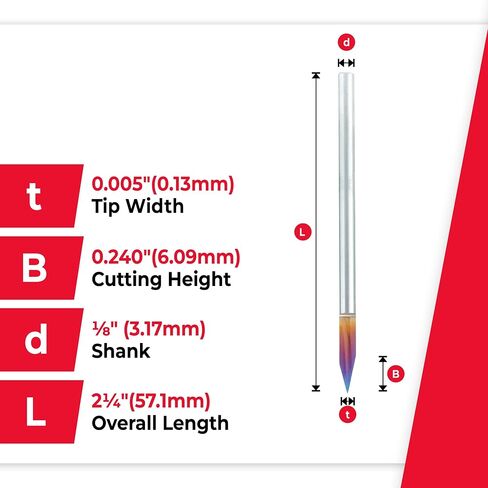 أداة Amana Tool 45771-K من الكربيد الصلب Spektra Extreme Tool مطلية بالحياة 30 درجة نقش 0.005 عرض طرف × 1/4 SHK × 2-1/4 بوصة طويلة لقمة توجيه الإشارة in Kuwait