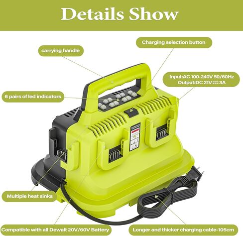 DMMNS 6-Ports Rapid Battery Charger Station,Replacement for Dewalt 20V/60V Battery Charger,Compatible with Dewalt 20V/60V Battery DCB200 DCB184 DCB606 DCB609 in Saudi Arabia